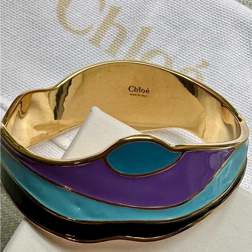 Rare Chloé Enamel Bangle Bracelet Black, Blue, Violet & Gold Tone Made in Italy